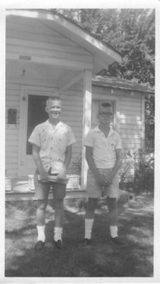 Steve and brother Gerald in from of their maternal grandparents house (Minyard Alexander Harris and Rudel Daisy Harper Harris), 3105 S. May, OKC, probably 1961 or 62