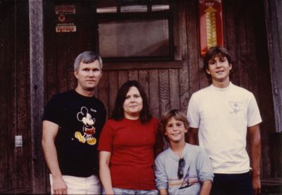 Steve, Mary, Seth and Jeremy, in front of the back porch, after it was completed. Still have the old thermometer, but it's in the garage now--and the back porch is gone--to make way for our sunroom.