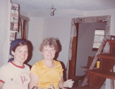 Mary Claire and Mary Lou really got into staining the woodwork.