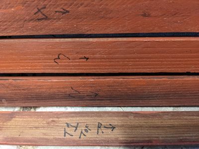 There were 21 slats that made the seat and back; I numbered each on the back side, from top to bottom.
