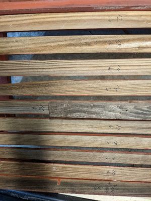 Ten last slats; #15 had a section splintered off and #16 had been broken and repaired; others had damage as well