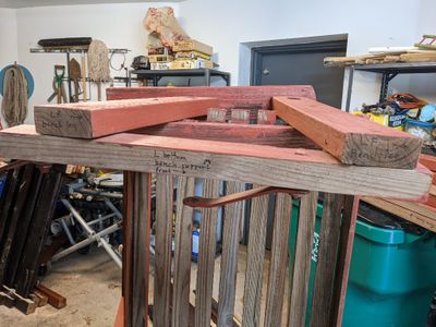 The slats were two lengths; the shorter ones butted the legs and armrests.