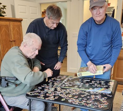 Gerald, Ron and Steve gravitated to the puzzle Pepper had started in Jackie's 'apartment.'