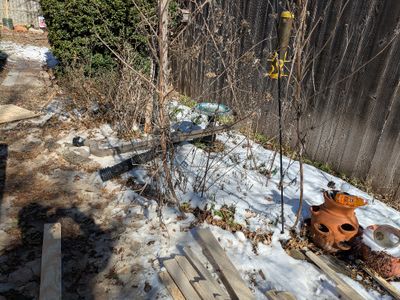 Gutter downspouts and porch light were removed