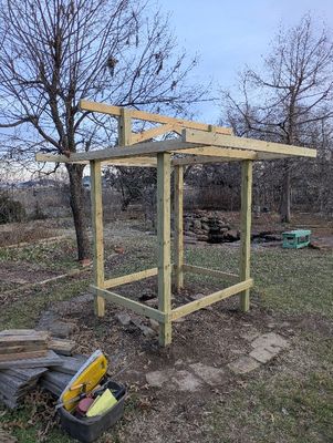 Finally got some weather warm enough to get back out and start constructing the perimeter of the roof structure.
