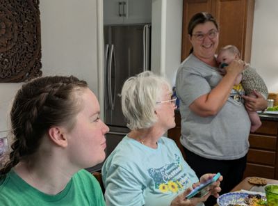 Aunt Leslie came over for some Evelyn time too.
Catherine, Vicki, Leslie, Evelyn