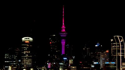 Sky Tower Pink and Purple Illumination