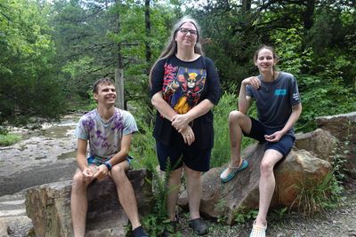 Wife Children at Falling Waterfalls