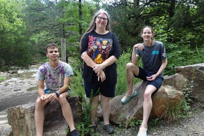 Wife Children at Falling Waterfalls