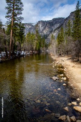 Merced River with upper Yosemite Falls in the background