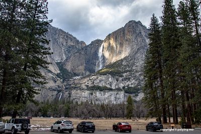 The sun spolights upper Yosemite Fall