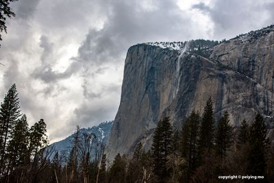 The Horsetail Falls gets pushed upward in gusty winds. 