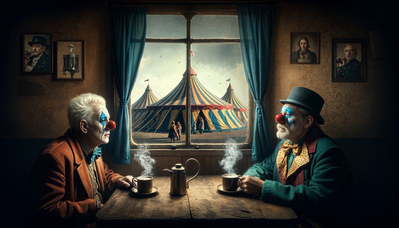 two old clowns try to imagine the early circus