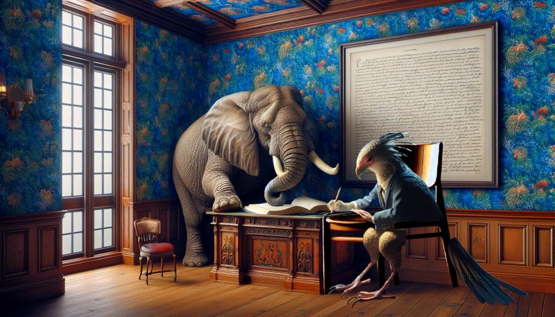 the elephant writer and  his secretary  bird