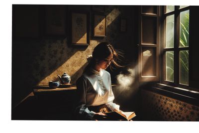 woman reading a small book (version 1)