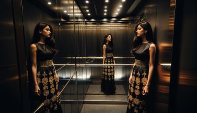 fashion model in elevator
