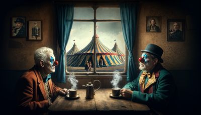 two old clowns try to imagine the early circus