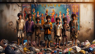 indian sstreet children with scavenged tresures