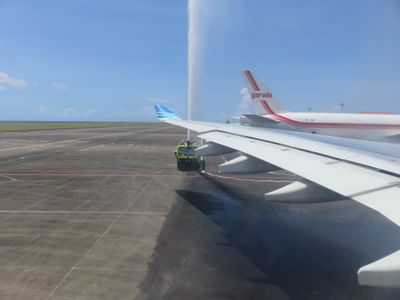 water salute for Garuda at Denpasar