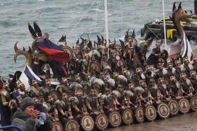 Up Helly Aa the galley at the harbour