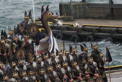 Up Helly Aa the galley at the harbour