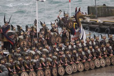 Up Helly Aa the galley at the harbour