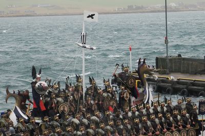 Up Helly Aa the galley at the harbour