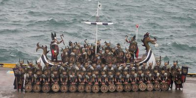 Up Helly Aa the galley at the harbour