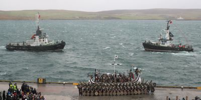 Up Helly Aa the galley at the harbour