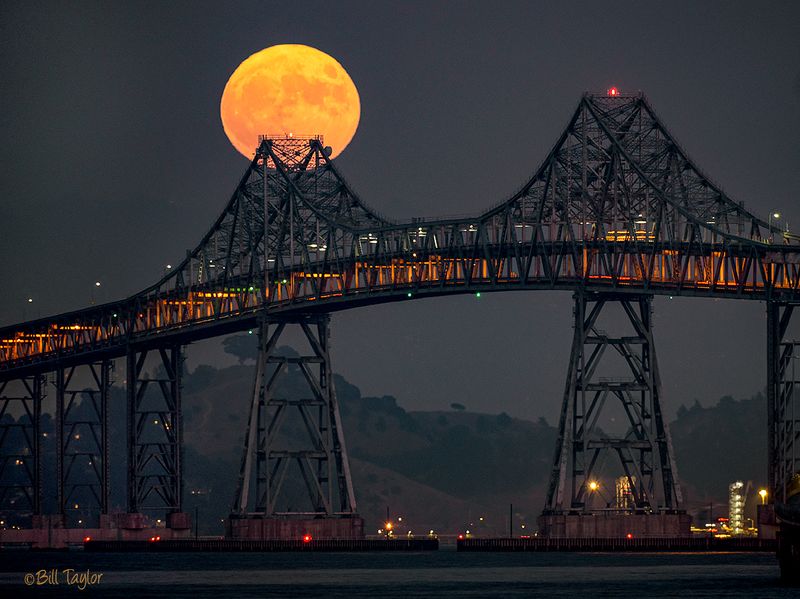 Smoky Moonrise over the Richmond - San Rafael Bridge