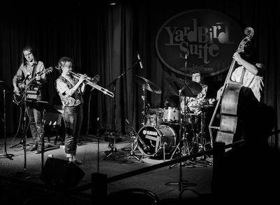 2025_06_01 Madeline Vandersluys, trombone Alex Sagert, guitar, Chris Larsen, bass
