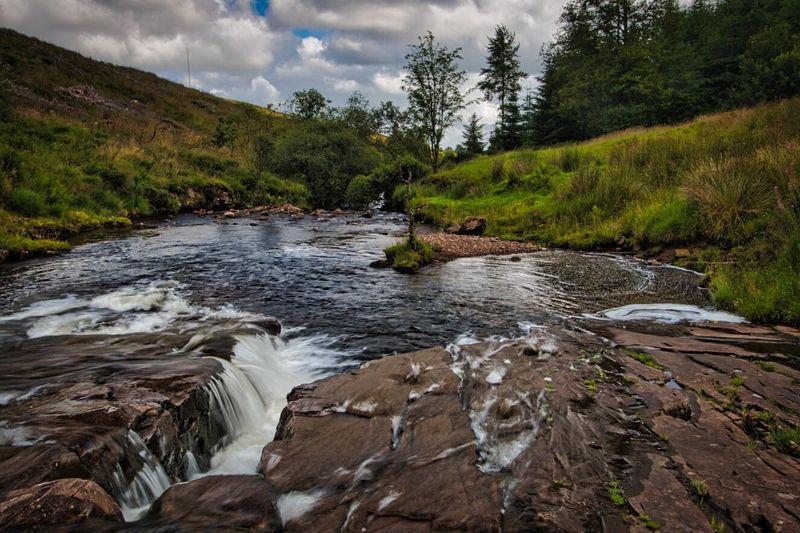 Downstream from the car park.