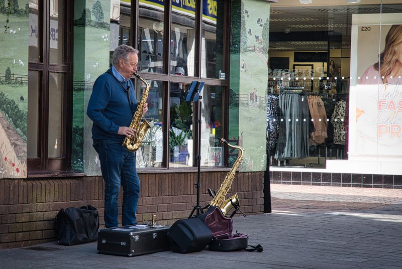Busking in Abergavenny.