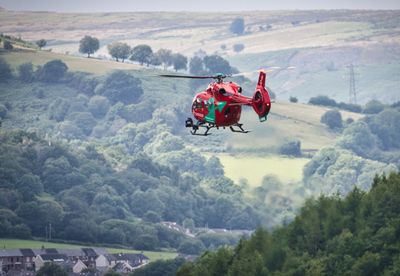 Wales Air Ambulance about to land at Mountain Ash.
