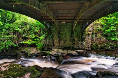 Underneath the arches.