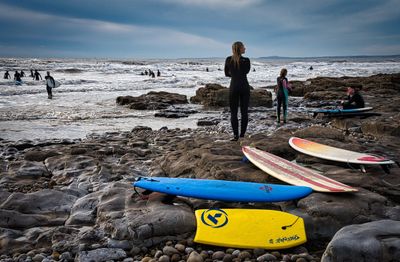 Surfers at Rest Bay, Porthcawl.