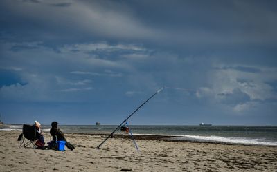 Fishing at Llantwit Major beach.