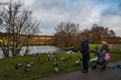Feeding the ducks at the top lake.