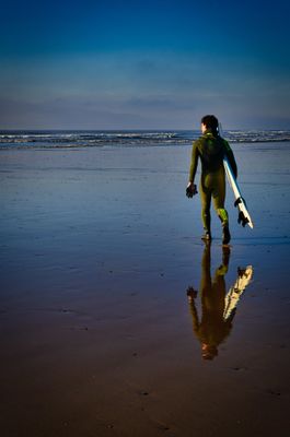 Reflective surfer, Rest Bay.