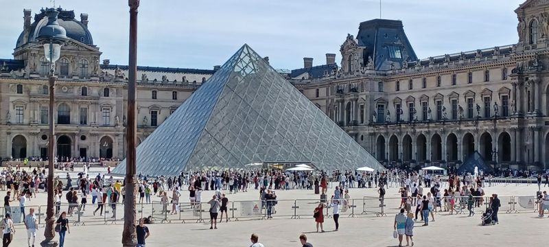 The Louvre museum's main entrance in the underground space under the Louvre Pyramid