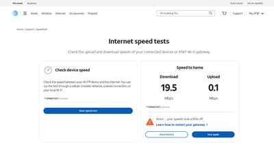 AT&T Internet 18 DSL WiFi gateway speed