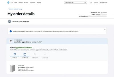My Fiber Internet Order Details
