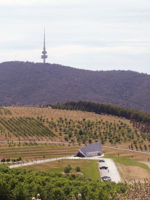 Margaret Whitlam Pavilion, Canberra Arboretum, Telstra Tower on Black Mountain