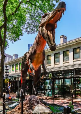 Dinosaur in the Commons next to the Quincy Market in Boston Massachusetts