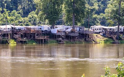 Permanent RV encampment along the New River in West Virginia