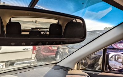 Unusual ‘traffic jam’ with a fishing boat in my rearview mirror on the Ocracoke Island ferry in North Carolina