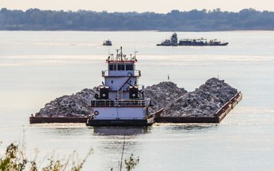 Loaded barge on the Mississippi River near Vicksburg Mississippi