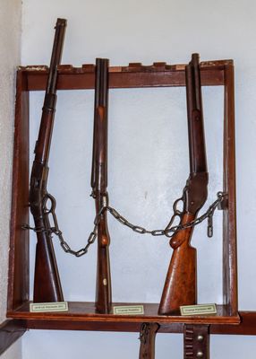 Rifles on the wall of the Tombstone Courthouse in Tombstone AZ