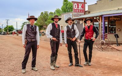 Morgan, Wyatt and Virgil Earp and Doc Holliday on Allen Street at the Gunfight at the OK Corral