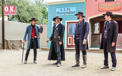 Doc Holliday takes a shotgun from Virgil, Wyatt and Morgan Earp at the Gunfight at the OK Corral